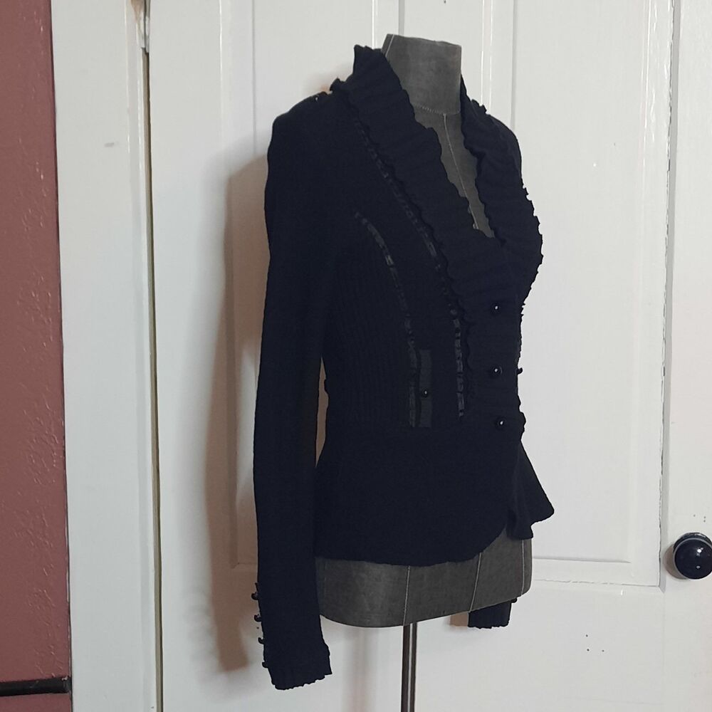 White House Black Market Black Peplum Hourglass Wool Blend Cardigan Sweater XS